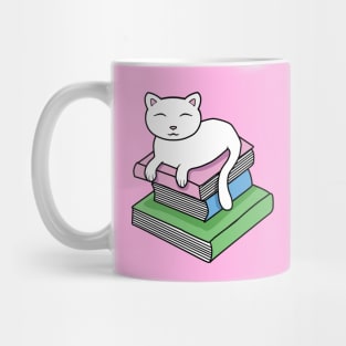 Cat resting on a pile of books Mug